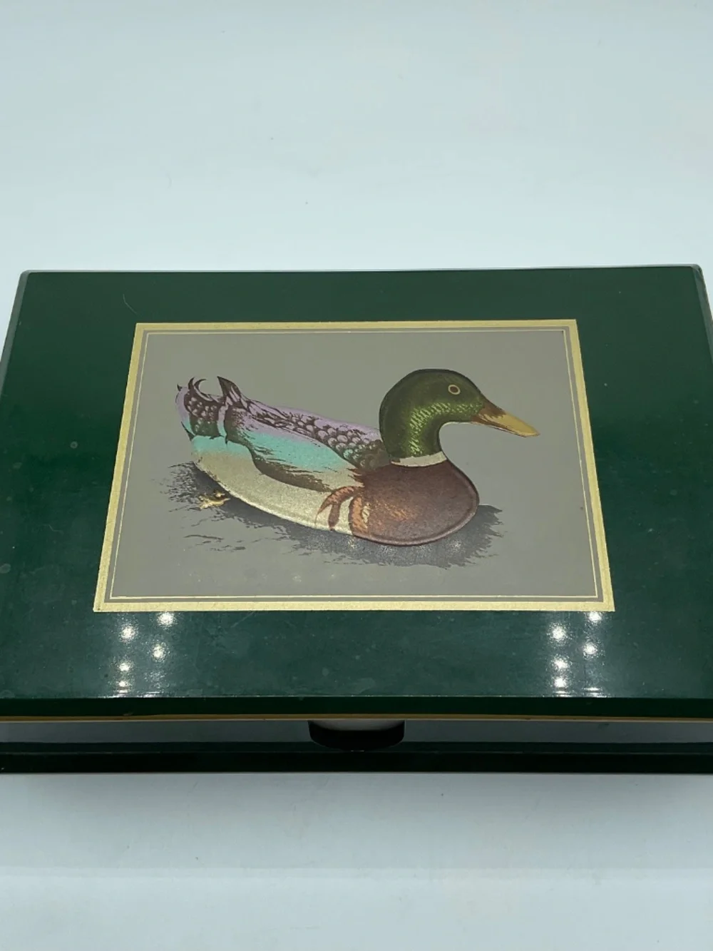 Vintage  Otagiri lacquerware letter box hand-painted mallard duck home decor